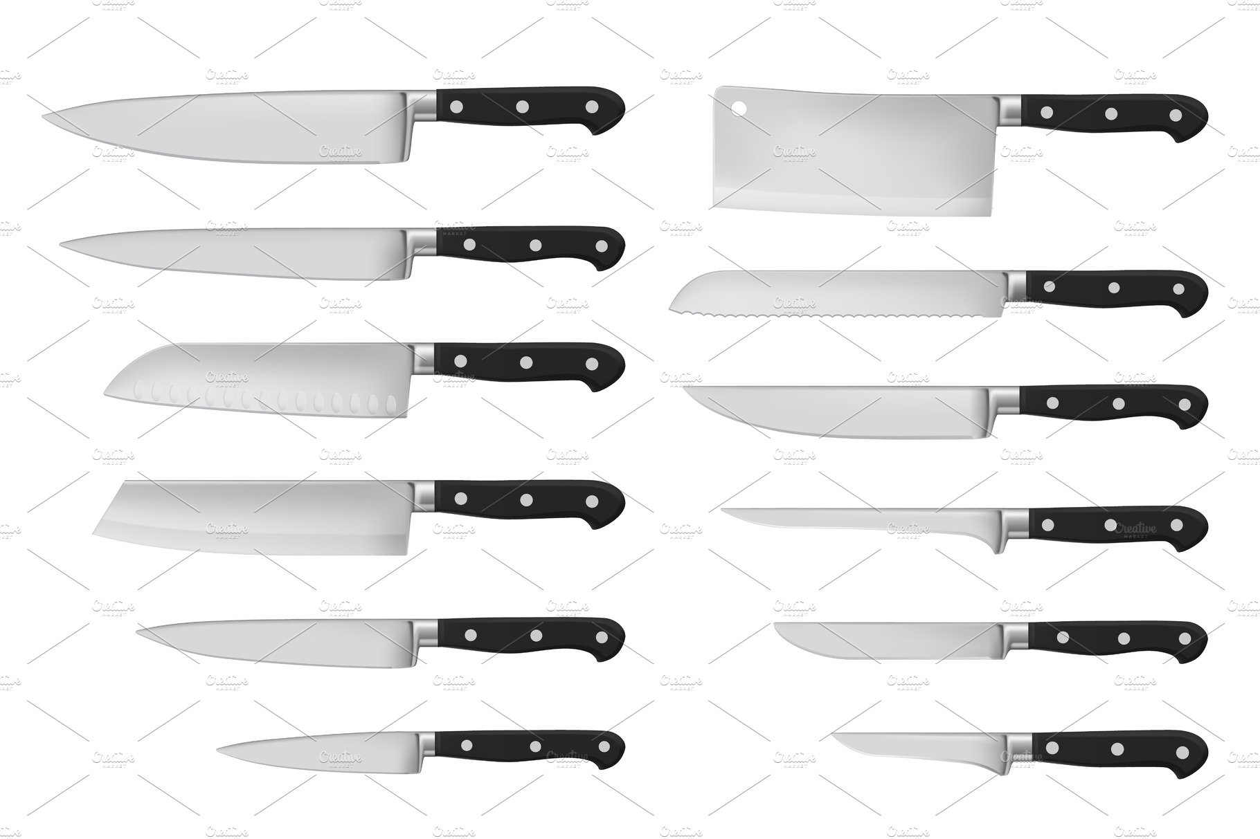 Kitchen and meat cutting knives cover image.