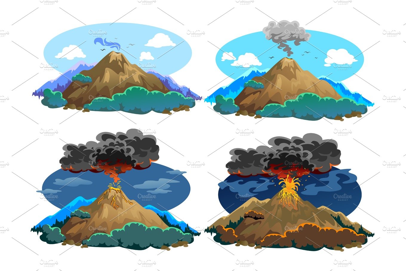 A set of volcanoes of varying degrees of eruption, a sleeping or awakening ... cover image.