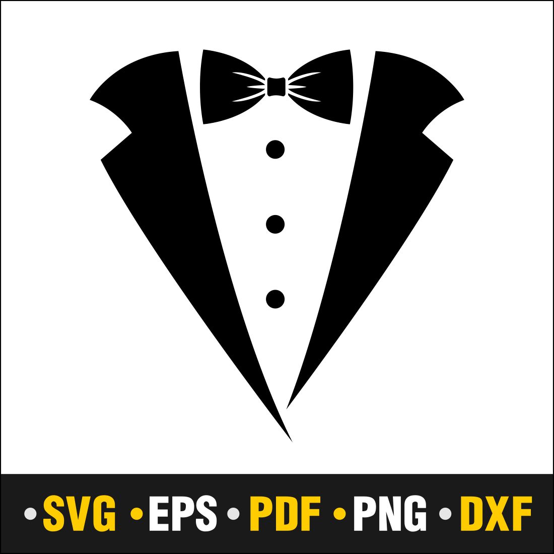 Tuxedo Svg, Bow Svg, Suit Svg Vector Cut file Cricut, Silhouette, Pdf Png, Dxf, Decal, Sticker, Stencil, Vinyl cover image.