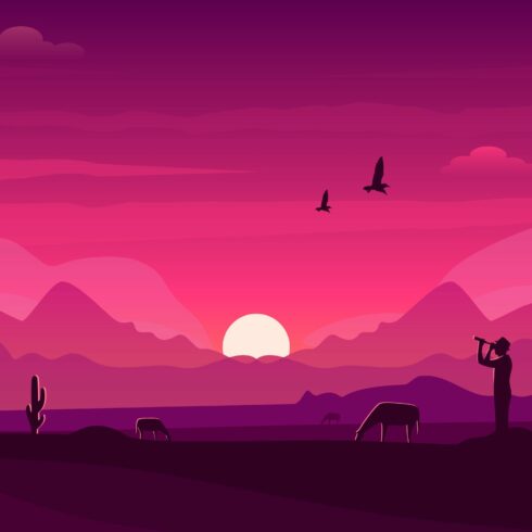 Sunset twilight vector illustration cover image.