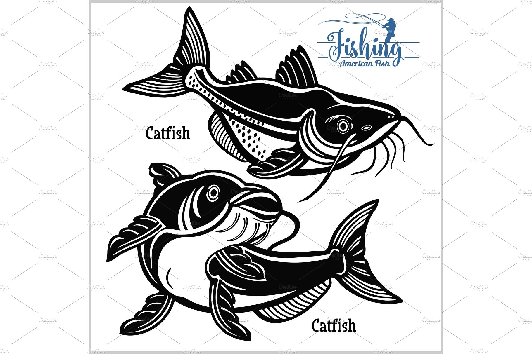 Catfish - vector set fishing on usa cover image.