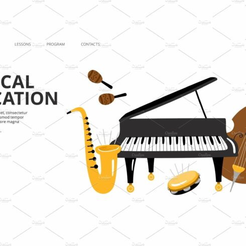 Musical school landing page. Vector cover image.
