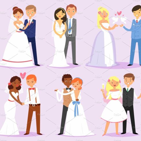 Wedding couple vector married bride or fiancee and bridegroom or fiance cha... cover image.