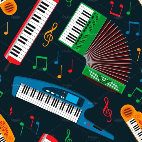 Synthesizer piano musical equipment seamless pattern vector illustration. cover image.