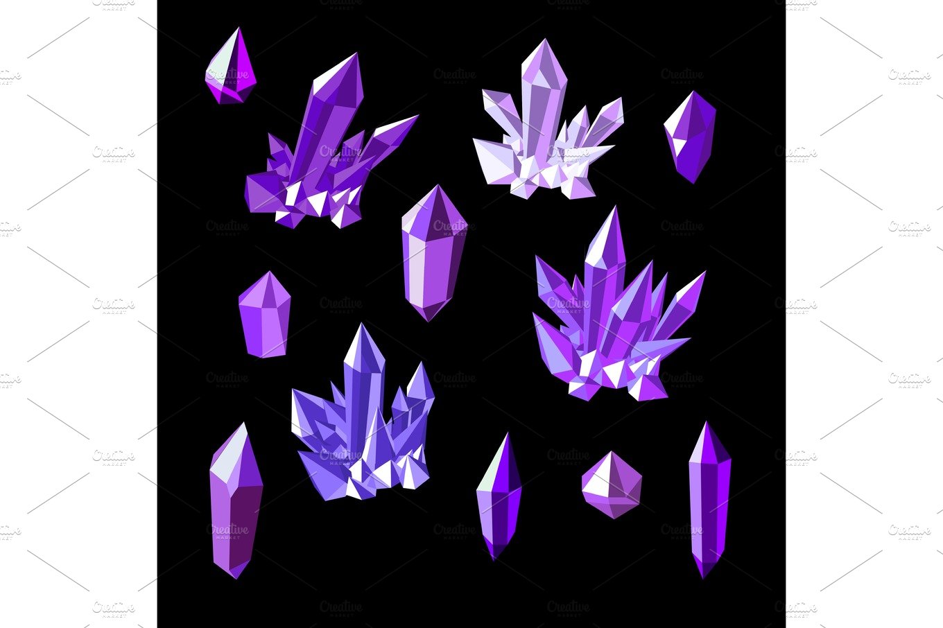 Set of amethyst crystals cover image.