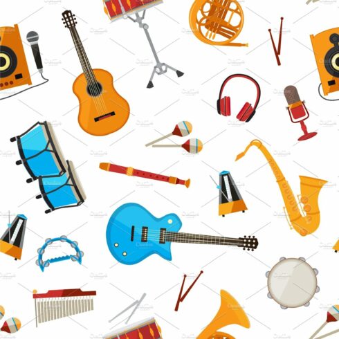 Vector musical instruments pattern cover image.