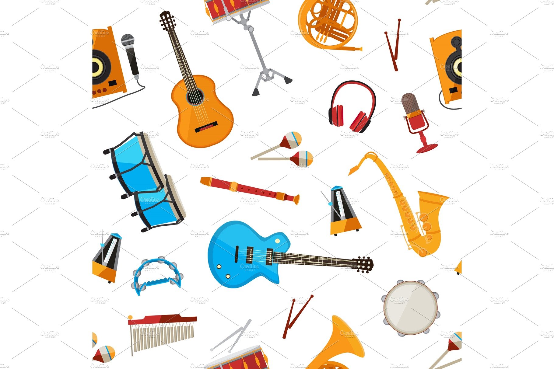 Vector musical instruments pattern cover image.