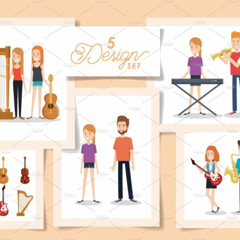 five designs of young people with cover image.