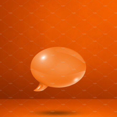 Orange speech bubble on concrete wall vertical background cover image.