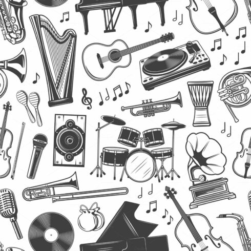 Musical instruments pattern cover image.
