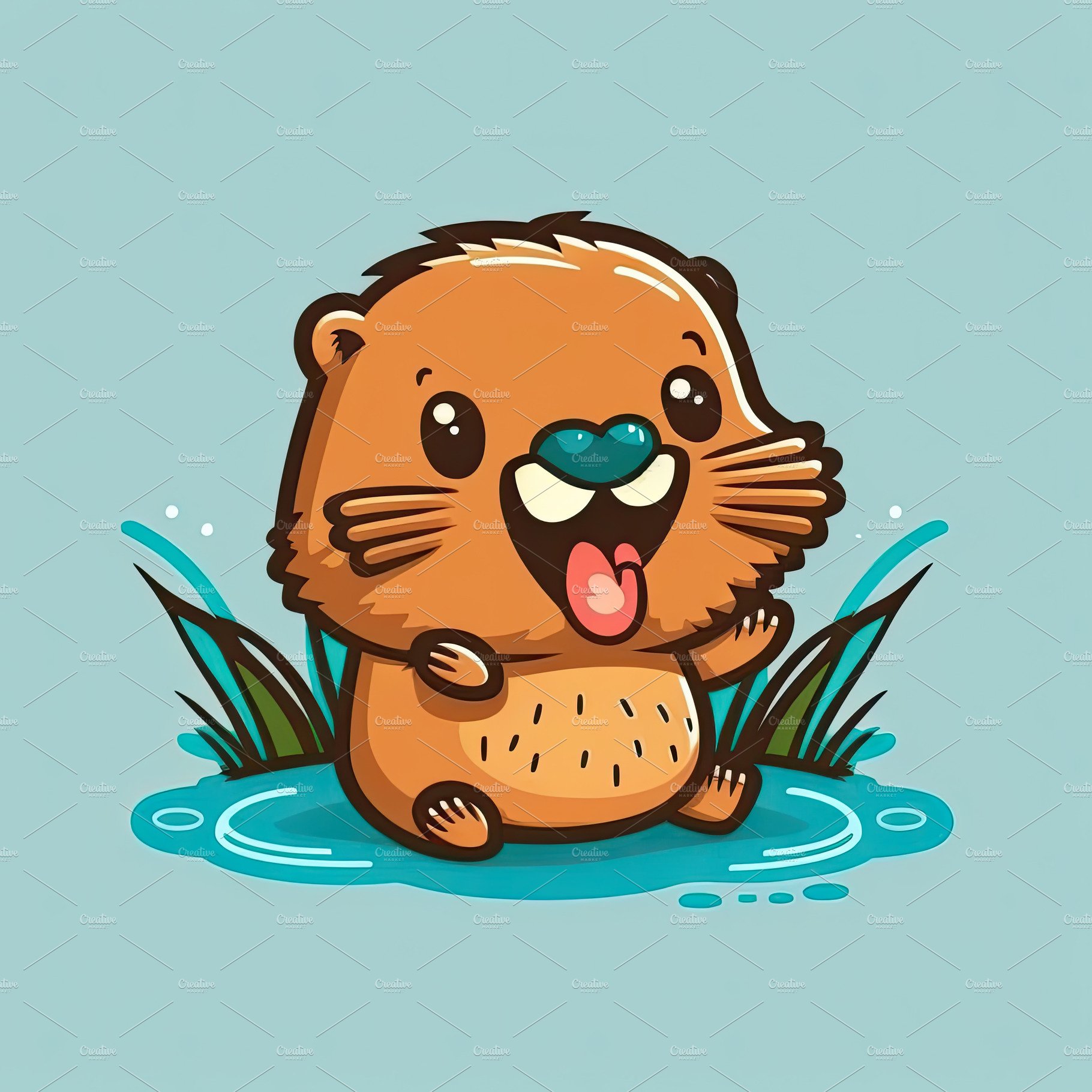 Cartoon happy beaver on a light color background. Generative AI cover image.