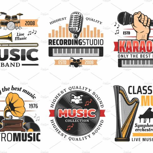 Music record studio and band icons cover image.