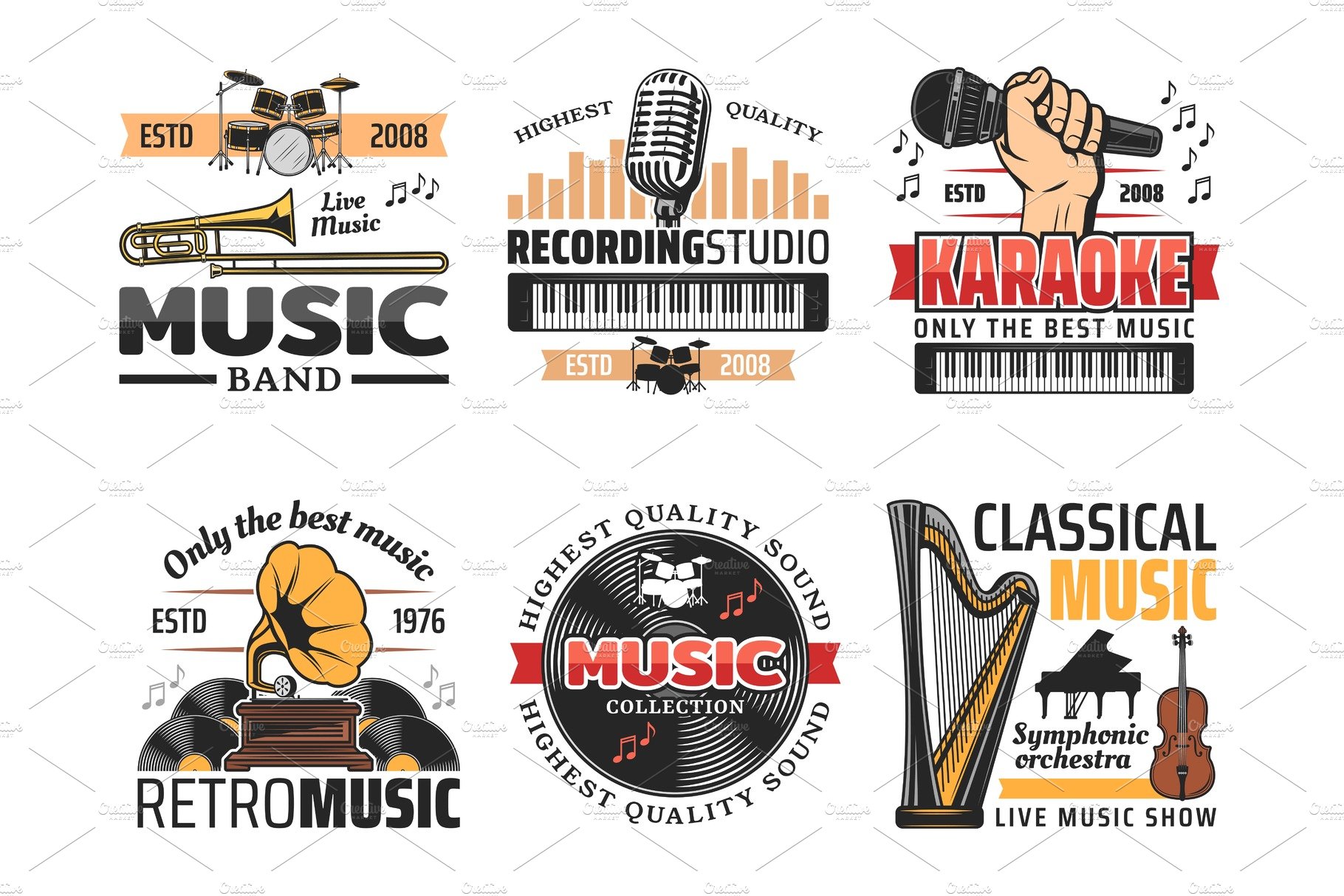 Music record studio and band icons cover image.