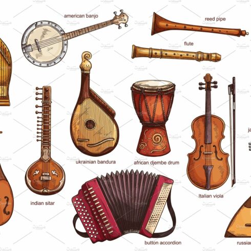 Retro musical instruments set cover image.