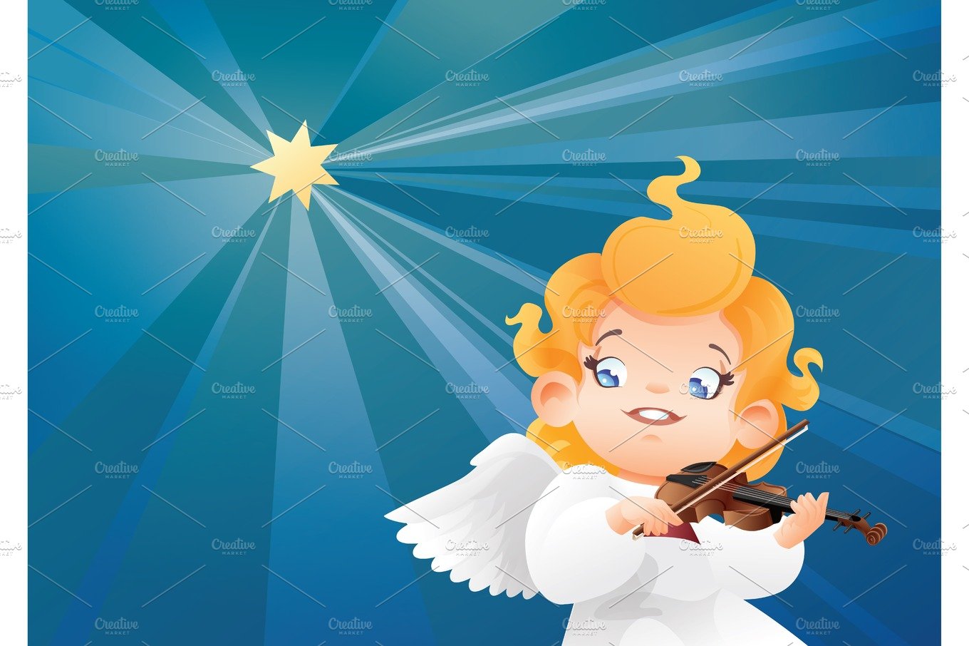 Smilyng flying on a night sky kid angel musician violinist play cover image.
