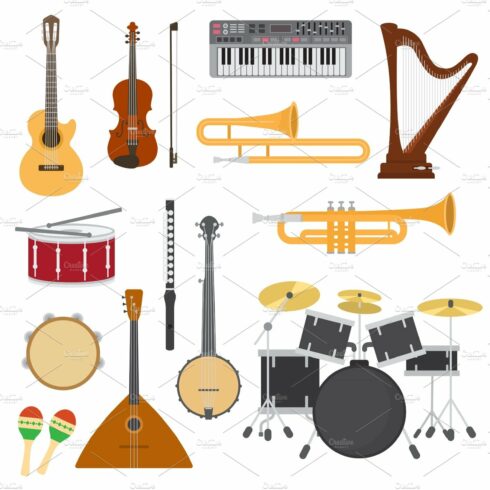 Musical instruments vector music concert with acoustic guitar or balalaika ... cover image.
