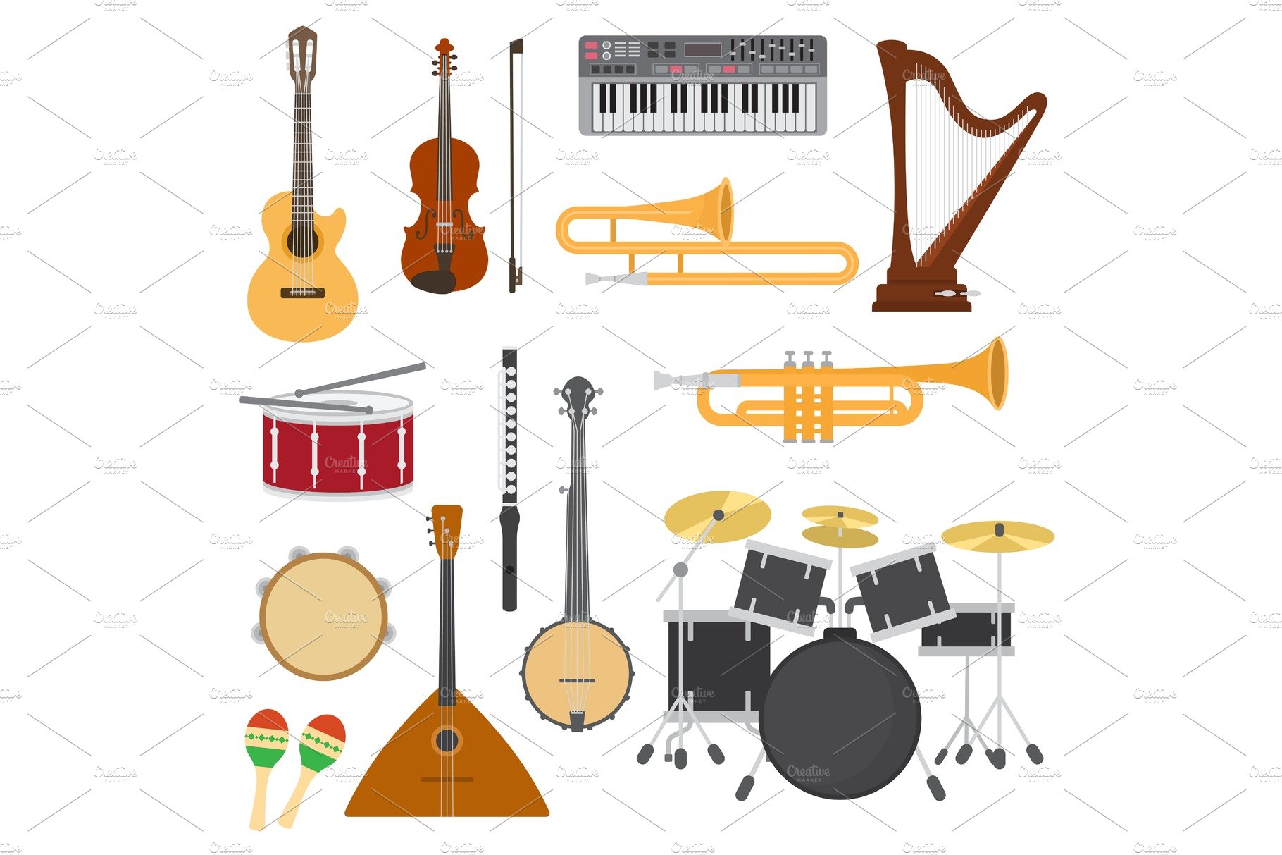 Musical instruments vector music concert with acoustic guitar or balalaika ... cover image.
