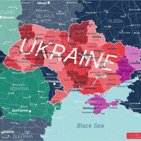 Ukraine detailed editable map cover image.