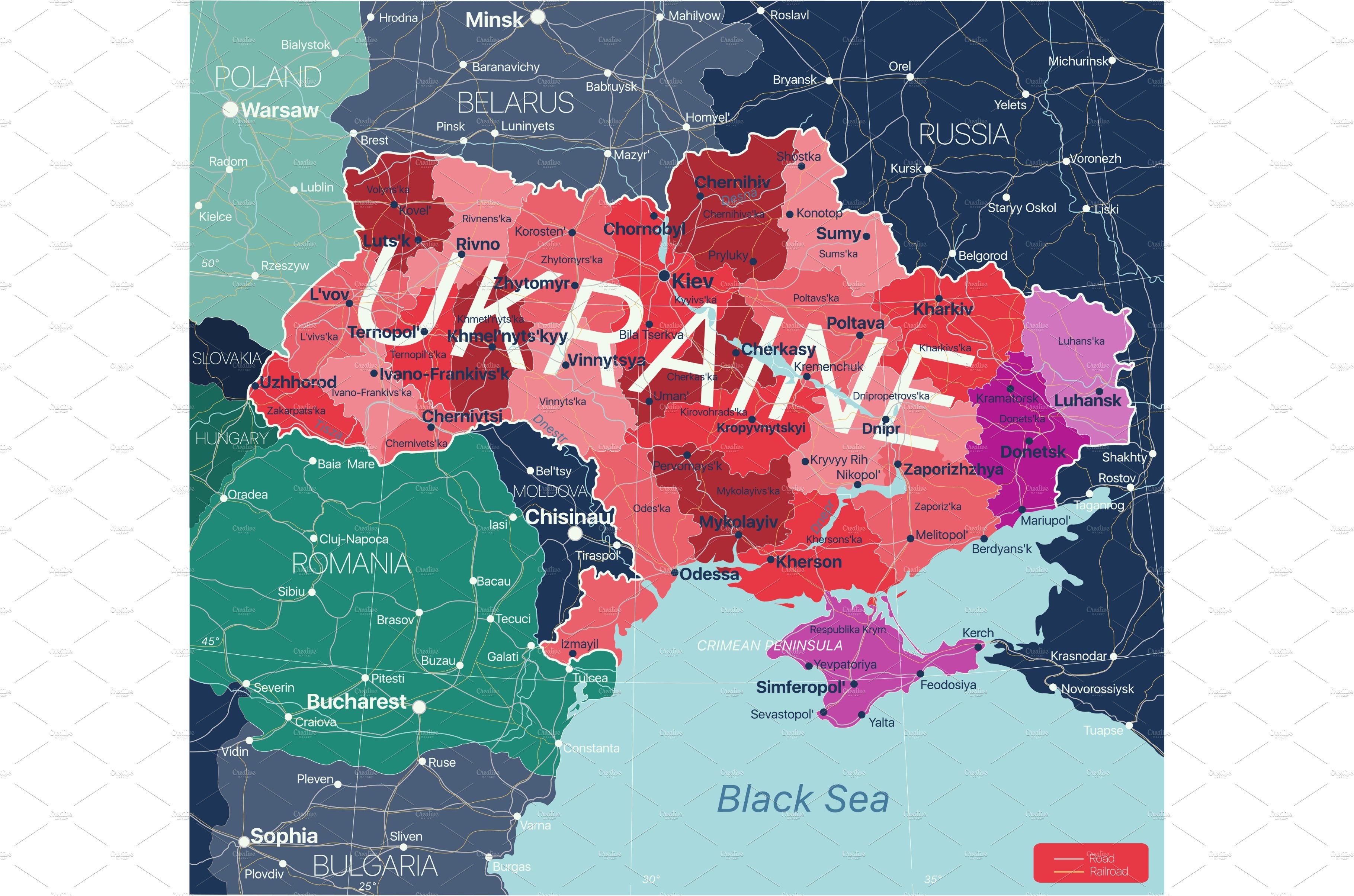 Ukraine detailed editable map cover image.