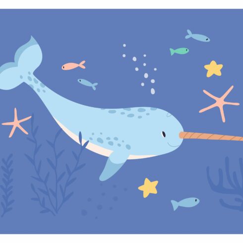 Cute narwhal or unicorn fish cover image.