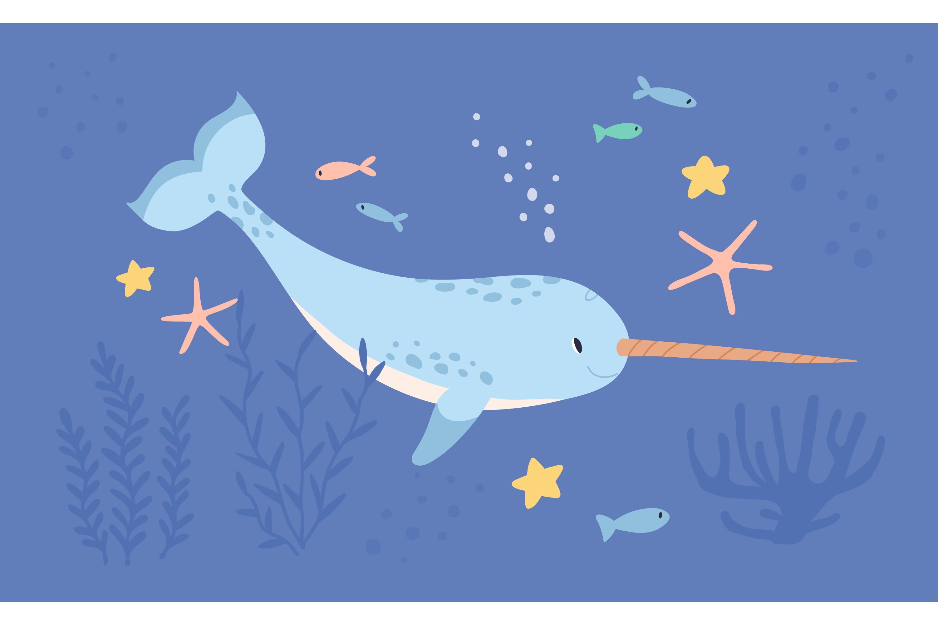 Cute narwhal or unicorn fish cover image.