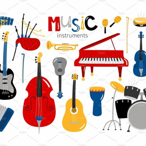 Cartoon musical instruments cover image.