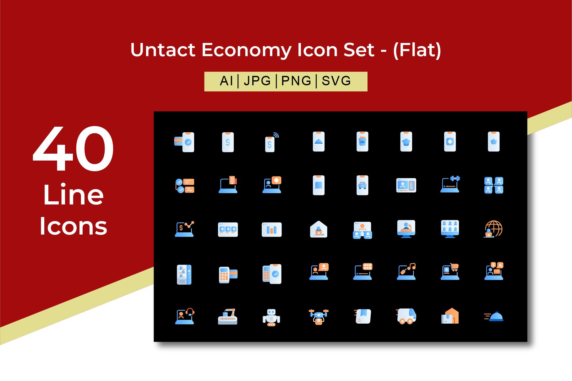 Untact Economy Flat Icon Set cover image.