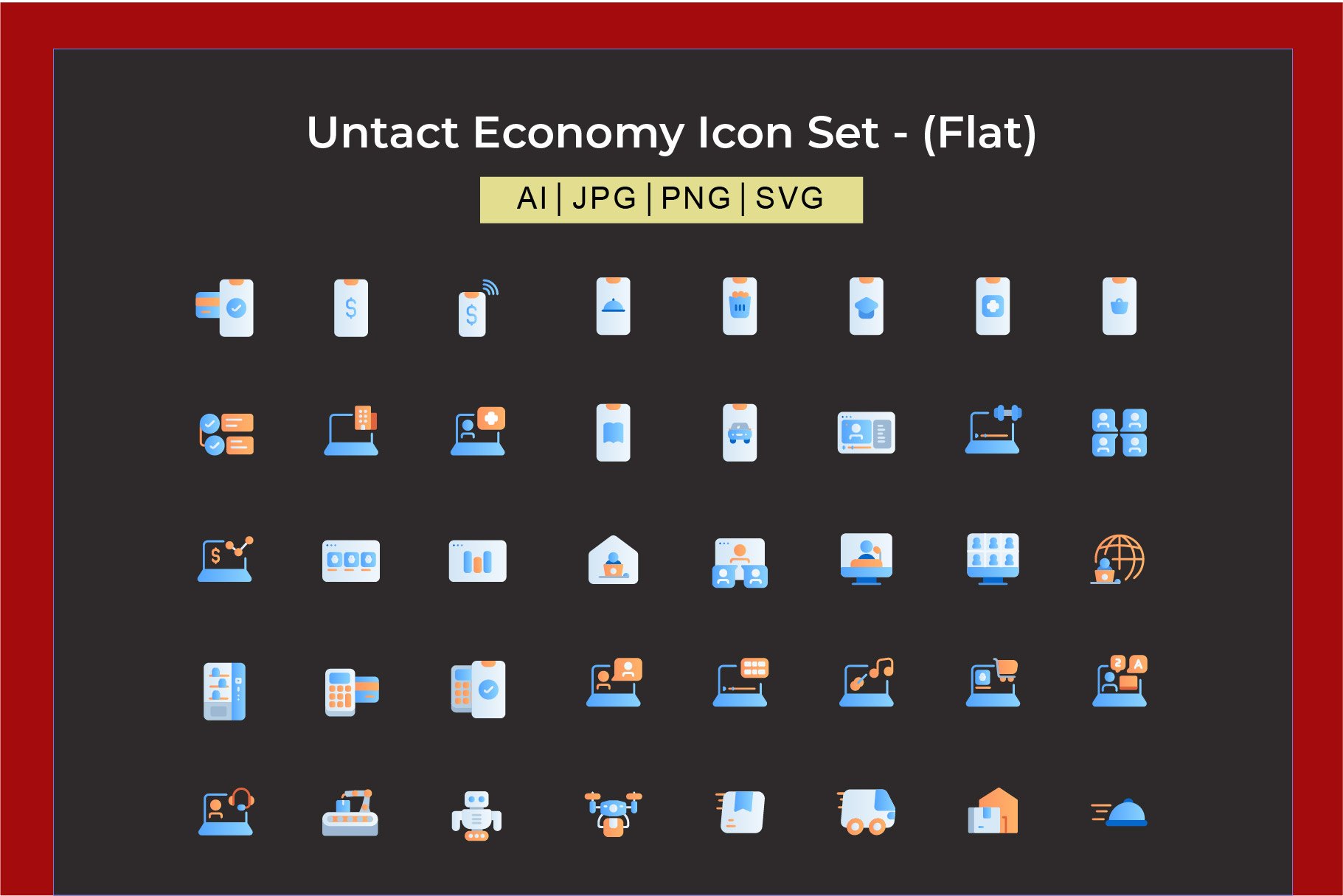 Untact Economy Flat Icon Set preview image.