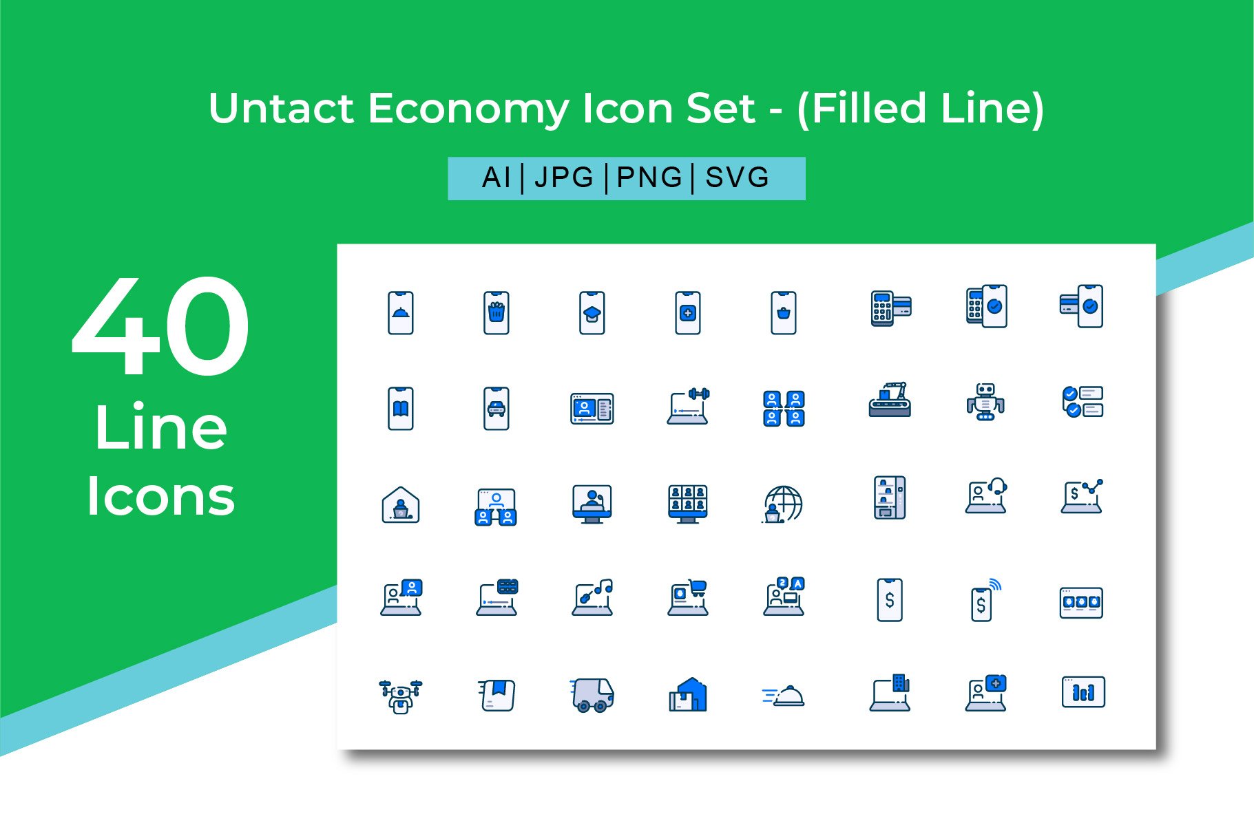 Untact Economy Filled Line Icon Set cover image.