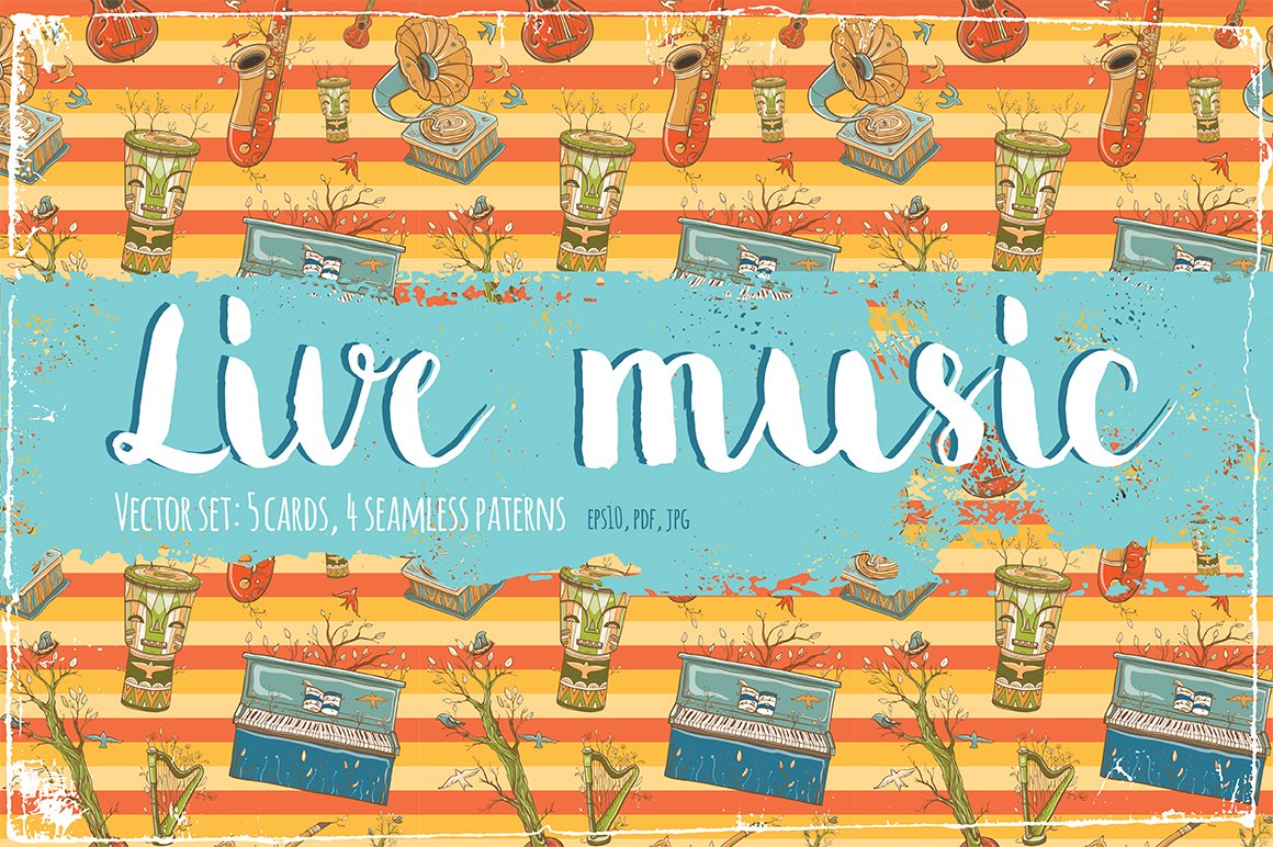 Vector set with musical instruments cover image.