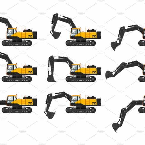 Set of digger hydraulic excavator cover image.
