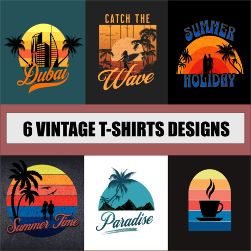 6 vintage T-shirt Designs Retro collection cover image.