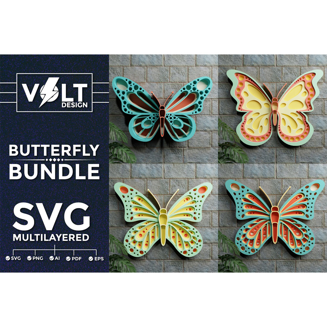 Butterfly 3D SVG Multilayered Bundle preview image.