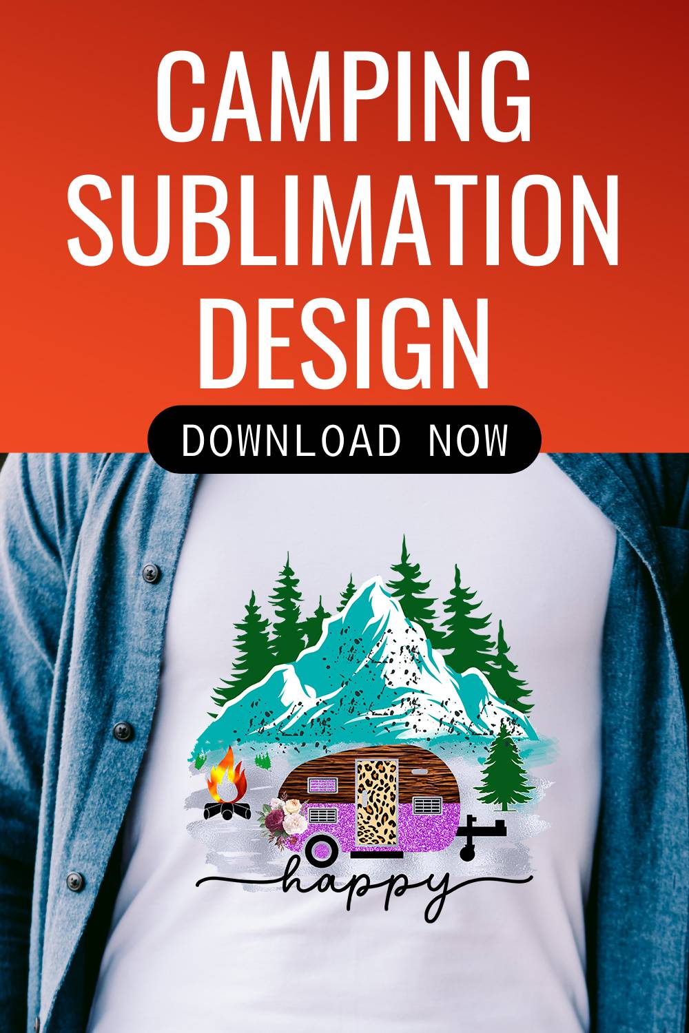 Camping Sublimation Design pinterest preview image.