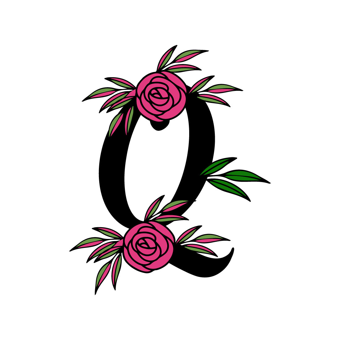 Free Q hand rose letter logo preview image.