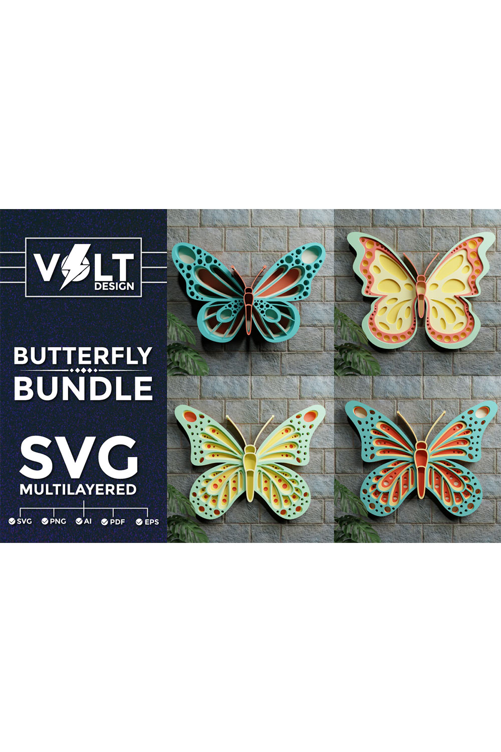 Butterfly 3D SVG Multilayered Bundle pinterest preview image.