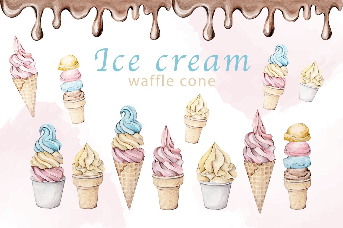 Watercolor ice cream waffle cone cover image.