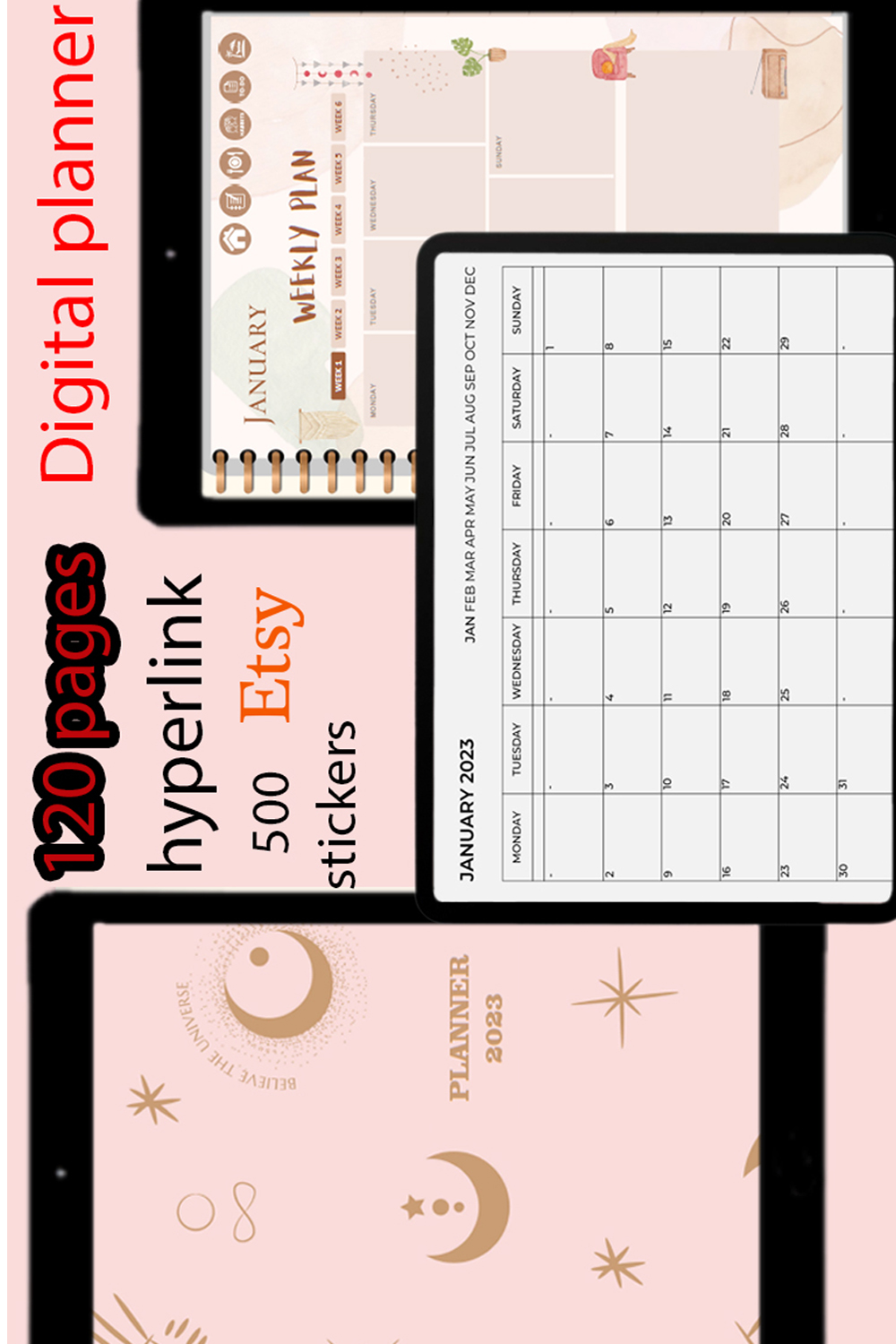 undated digital planner for ipad and android pinterest preview image.
