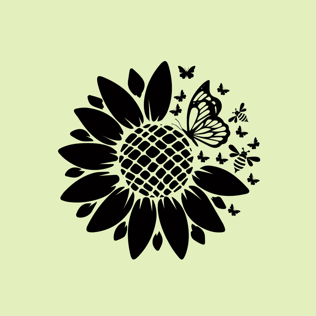 Free floral bee with sunflower logo preview image.