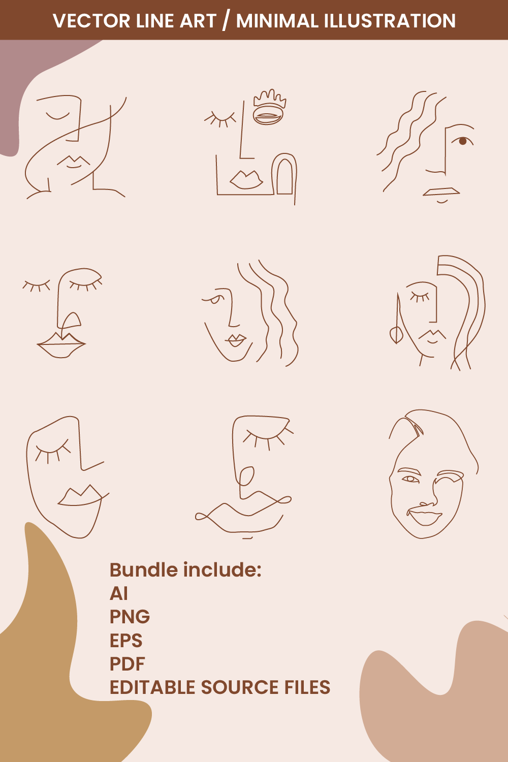 9 FACE LINE DRAWING | LINE ART | MINIMAL ILLUSTRATIONS pinterest preview image.