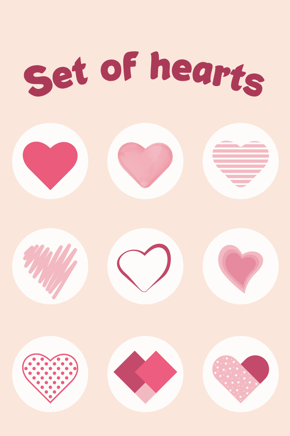 Set of hearts, beautiful and different hearts for you pinterest preview image.