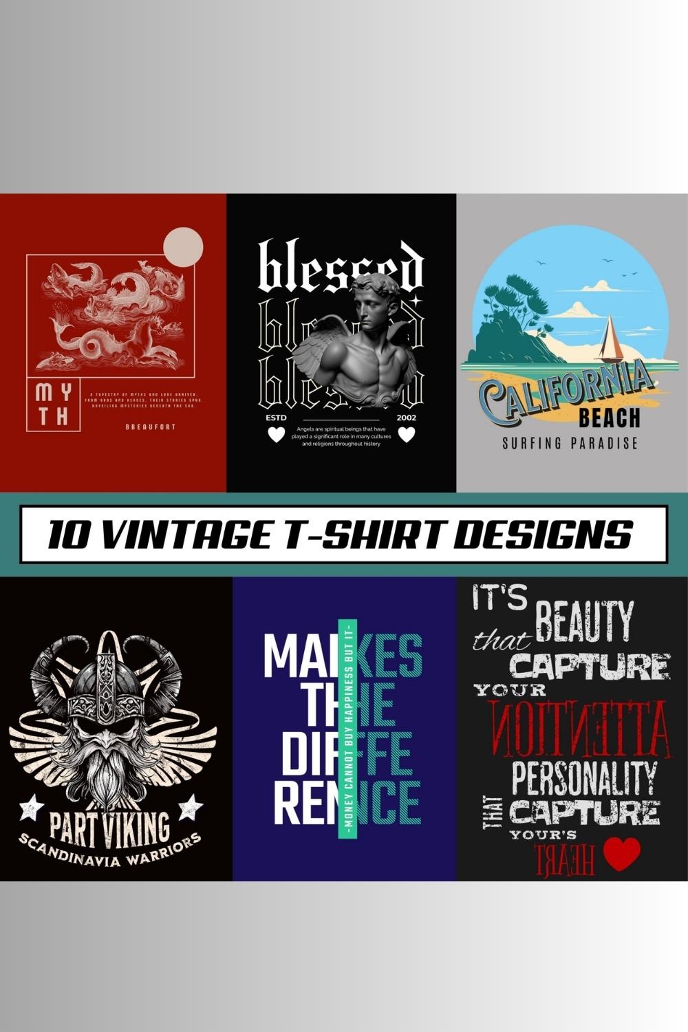 10 Vintage T-Shirt Designs Bundles JPEG Retro Collection pinterest preview image.