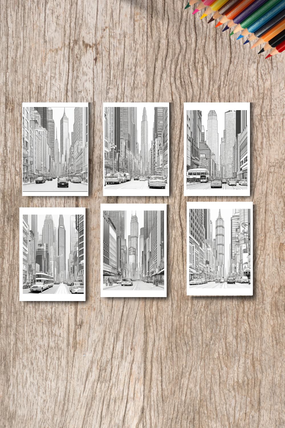 A cityscape with skyscrapers and a busy street scene coloring page 2 pinterest preview image.