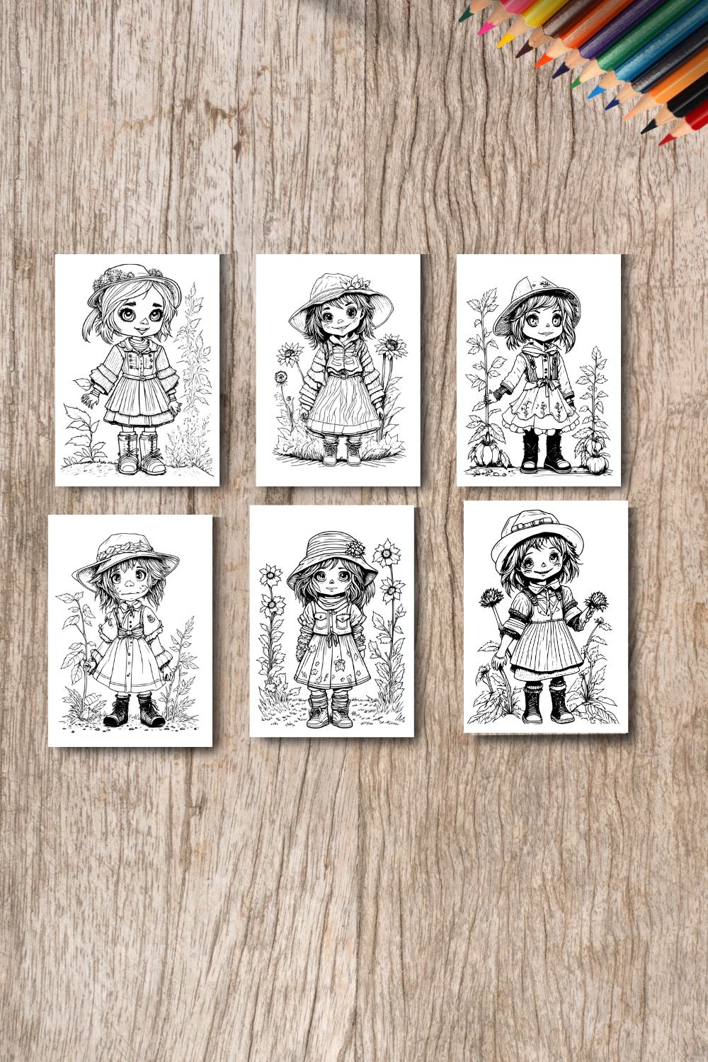 coloring pages bundle for adults,A illustration of cute scarecrow character horror and creepy 2 pinterest preview image.