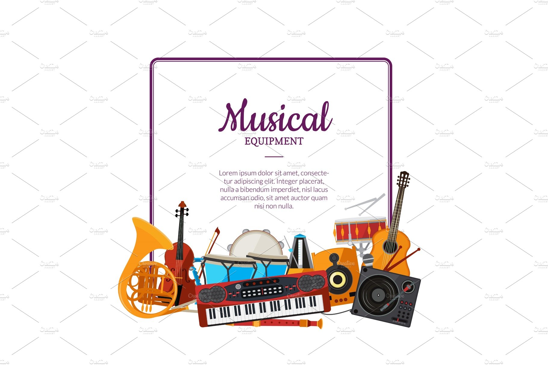 Vector cartoon musical instruments cover image.