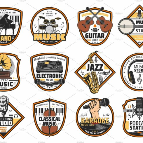 Music instruments icons cover image.