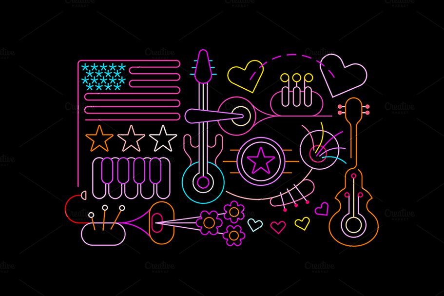 USA Independence Day (Neon/Line Art) cover image.