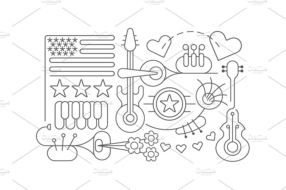 USA Independence Day (Neon/Line Art) preview image.
