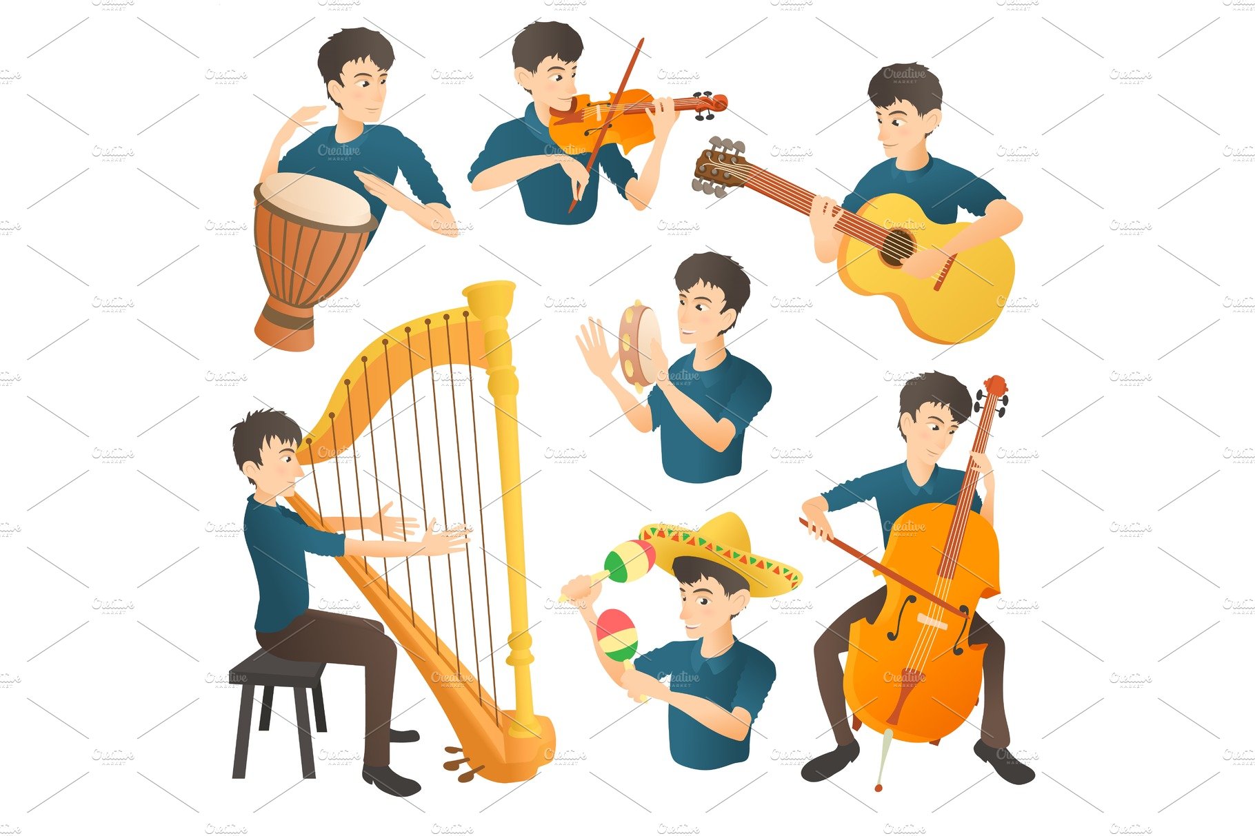 Musician concept set, cartoon style cover image.