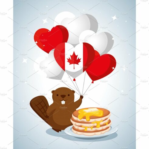 beaver with canada flag balloons and cover image.